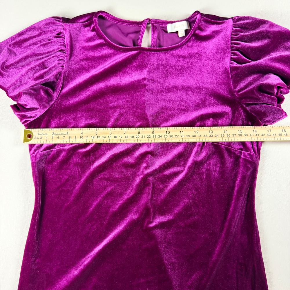 Parker Purple Velvet Puff Sleeve Top XS Magenta Coquette Holiday Party Blouse - Picture 7 of 8